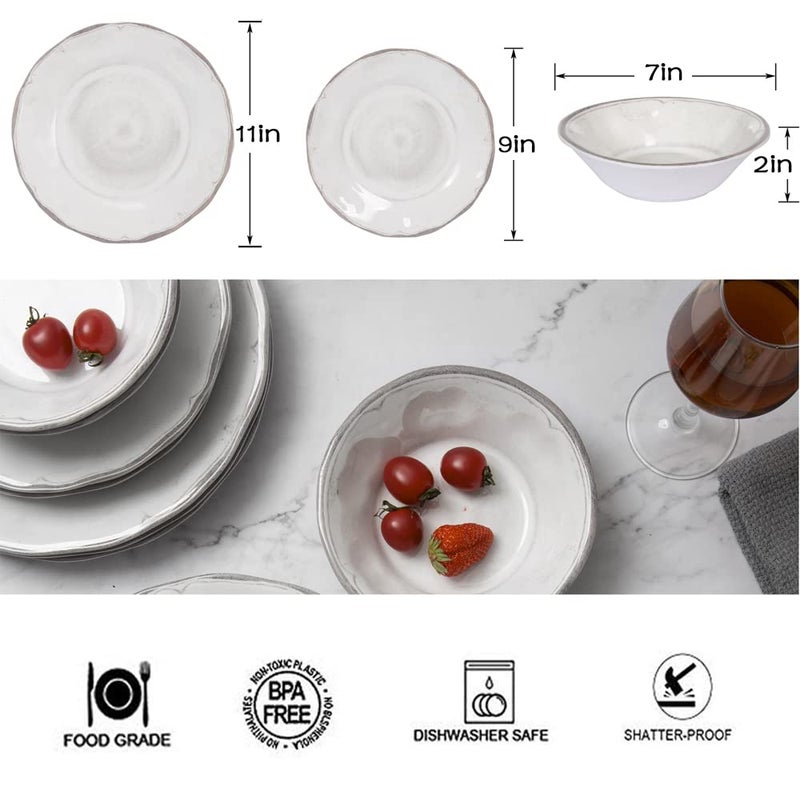 Gofunfun Melamine Dishes Dinnerware Sets - 12pcs Melamine Dinner Plates, Salad Plates and Bowls, for Everyday Use White - Image 4